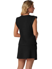 2026 Women's Summer 2 Piece Skort Set Cap Sleeve Round Neck Top