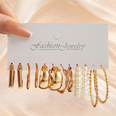 Vembley Combo Of 6 Pairs Gold Plated Hoop And Pearl Earrings For Women And Girls