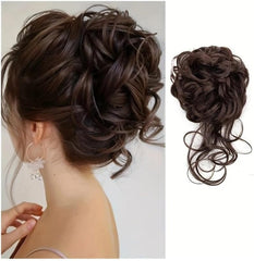 Synthetic Fluffy Curly Hair Bun, Elastic Fake Hair Ponytail Wrap Around, Suitable For Women & Girls Daily Use And Parties Scrunchie Hair Ties Elastic Rubber Band, Aesthetic