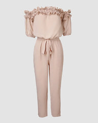 ✨Womens Off Shoulder Frill Hem Tied Detail Jumpsuit