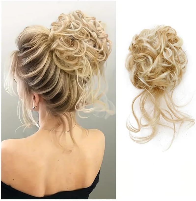 Synthetic Fluffy Curly Hair Bun, Elastic Fake Hair Ponytail Wrap Around, Suitable For Women & Girls Daily Use And Parties Scrunchie Hair Ties Elastic Rubber Band, Aesthetic