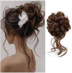 Synthetic Fluffy Curly Hair Bun, Elastic Fake Hair Ponytail Wrap Around, Suitable For Women & Girls Daily Use And Parties Scrunchie Hair Ties Elastic Rubber Band, Aesthetic