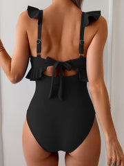 ⏰Hot Sale-Women Tummy Control Ruffle Bathing Suit V Neck Ruched Swim Suit