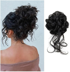 Synthetic Fluffy Curly Hair Bun, Elastic Fake Hair Ponytail Wrap Around, Suitable For Women & Girls Daily Use And Parties Scrunchie Hair Ties Elastic Rubber Band, Aesthetic