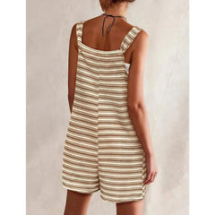 Summer Casual Sleeveless Striped Romper – Loose Overalls Jumpsuit with Pockets