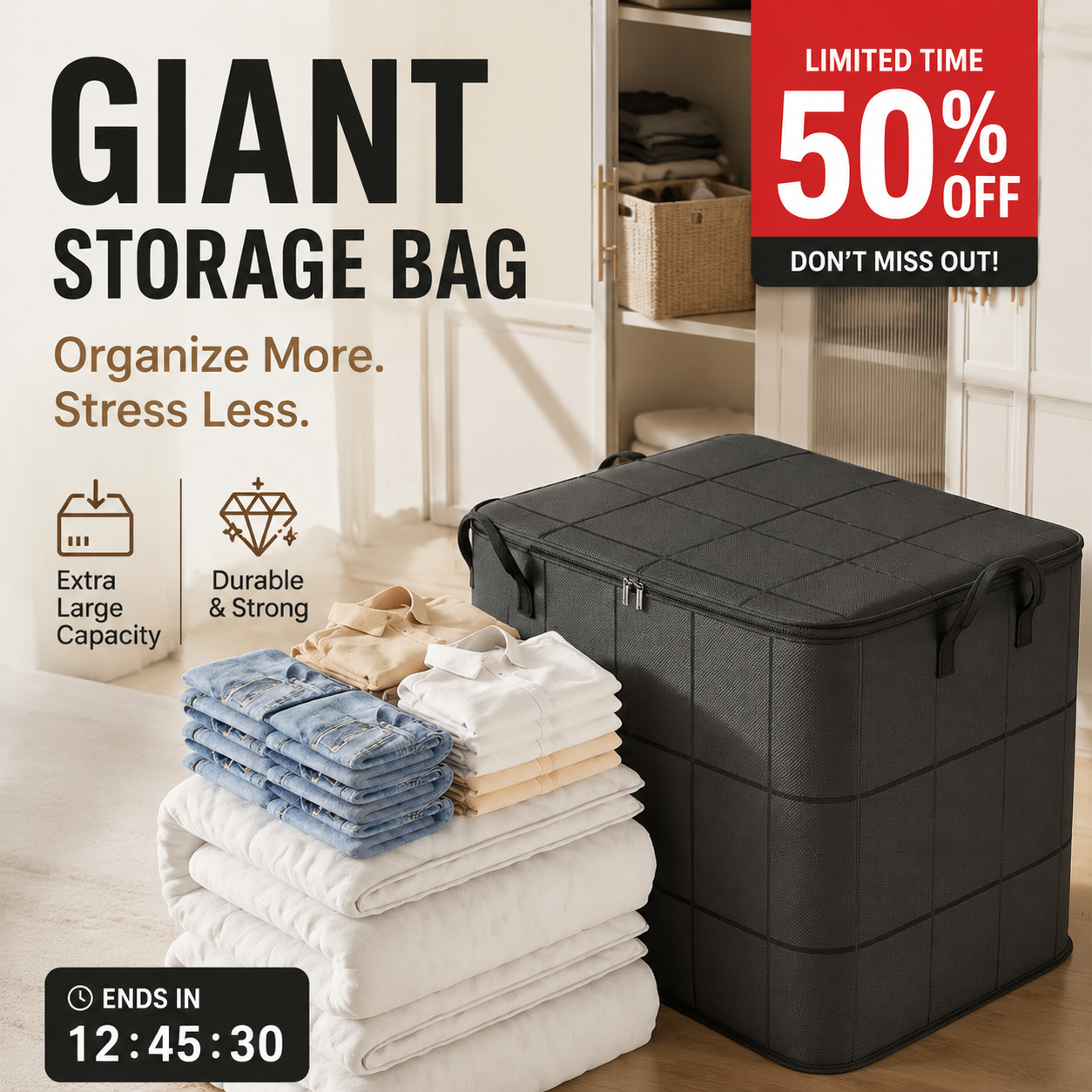 🔥Hot Sale 50% OFF🔥Stop the Clutter Chaos! Giant Storage Bag – Reclaim Your Floor Space Instantly 🏠