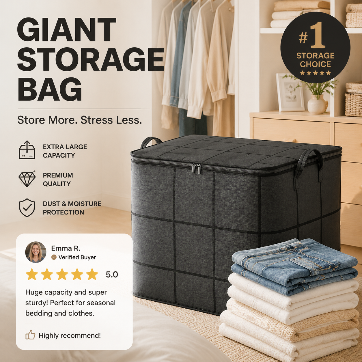 🔥Hot Sale 50% OFF🔥Stop the Clutter Chaos! Giant Storage Bag – Reclaim Your Floor Space Instantly 🏠
