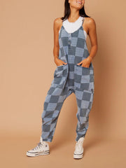 Women's Button Neck Suspender Jumpsuit Casual Overalls