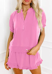 ✨Women's Casual Puff Sleeve Top and Ruffle Shorts Set