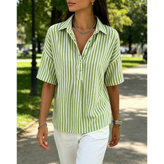 👕 LIMITED-TIME 50% OFF! ✨ Women's Striped Short-Sleeve Shirt – Relaxed Fit, V Neck, 9 Colors 🍂
